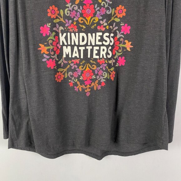 Natural Life Kindness Matters T Shirt Size XXXL Gray Floral Long Sleeve - Picture 3 of 9